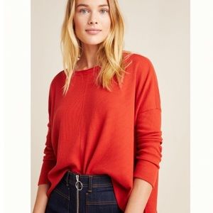 Anthropologie Waffle Knit Pullover Top Nori L A554